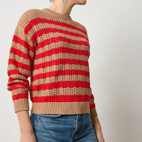 Stripe Stitch Sweater in color Acorn/Scarlet Image A3