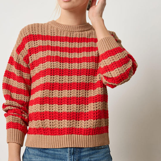 Stripe Stitch Sweater in color Acorn/Scarlet Image A4