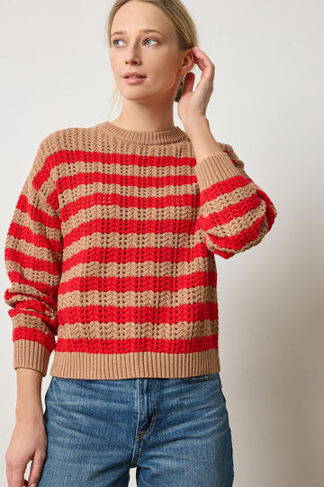 Stripe Stitch Sweater in color Acorn/Scarlet Image A4