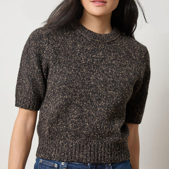 Short Sleeve Marled Pullover in color Black Marl Image A1