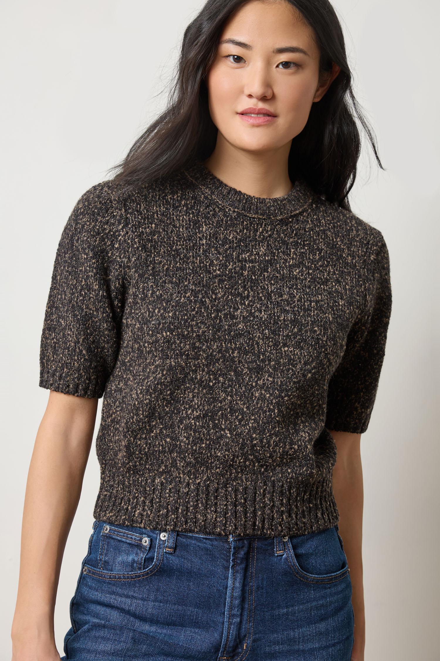 Short Sleeve Marled Pullover in color Black Marl Image A1