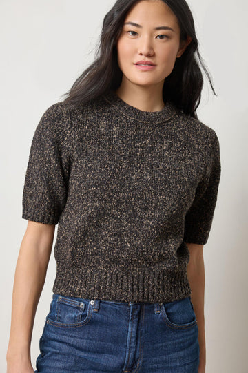 Short Sleeve Marled Pullover in color Black Marl Image A1
