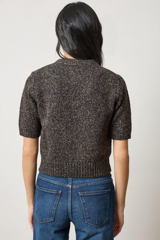 Short Sleeve Marled Pullover in color Black Marl Image A2