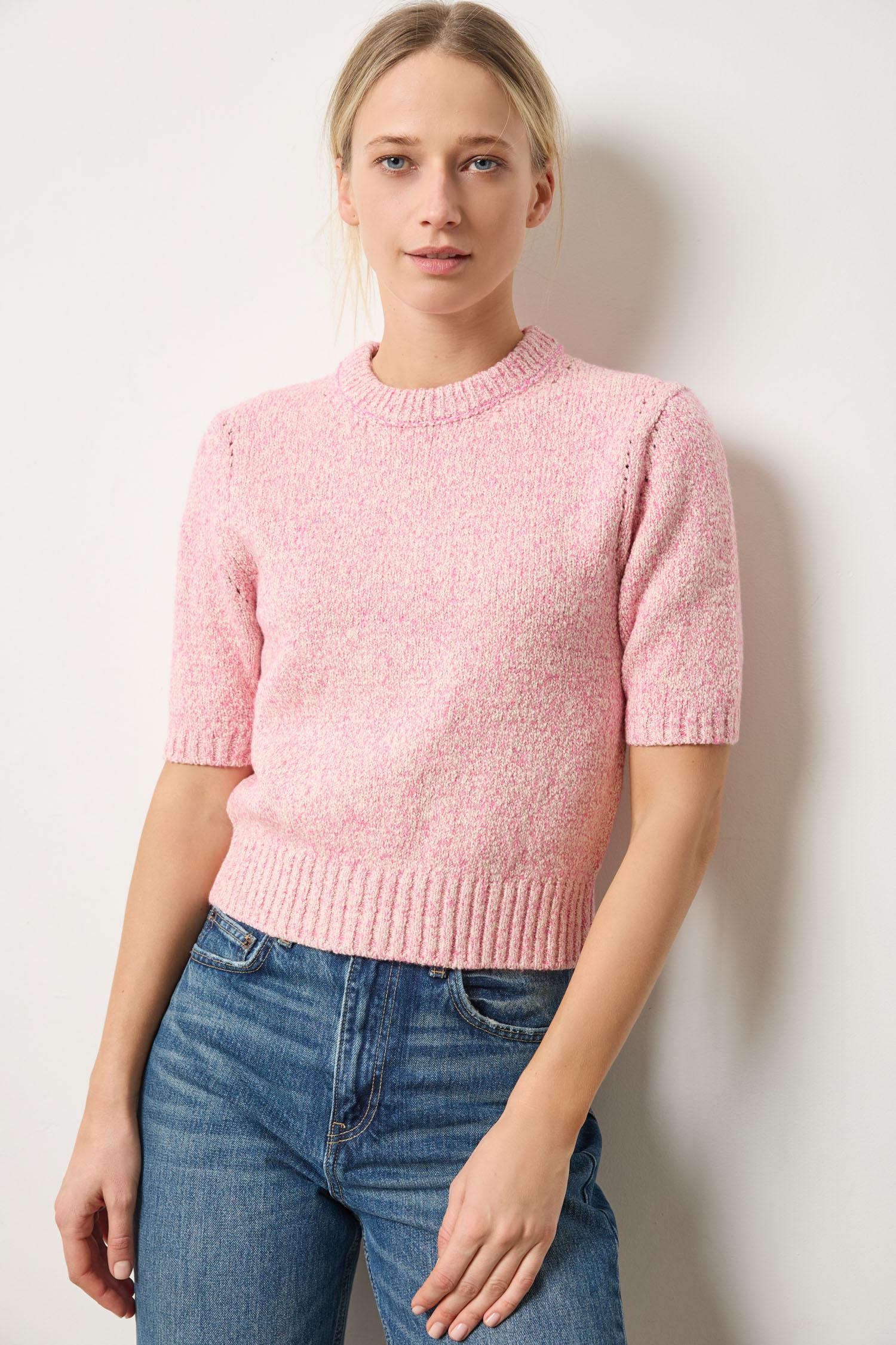Short Sleeve Marled Pullover in color Rosebud Marl Image A1