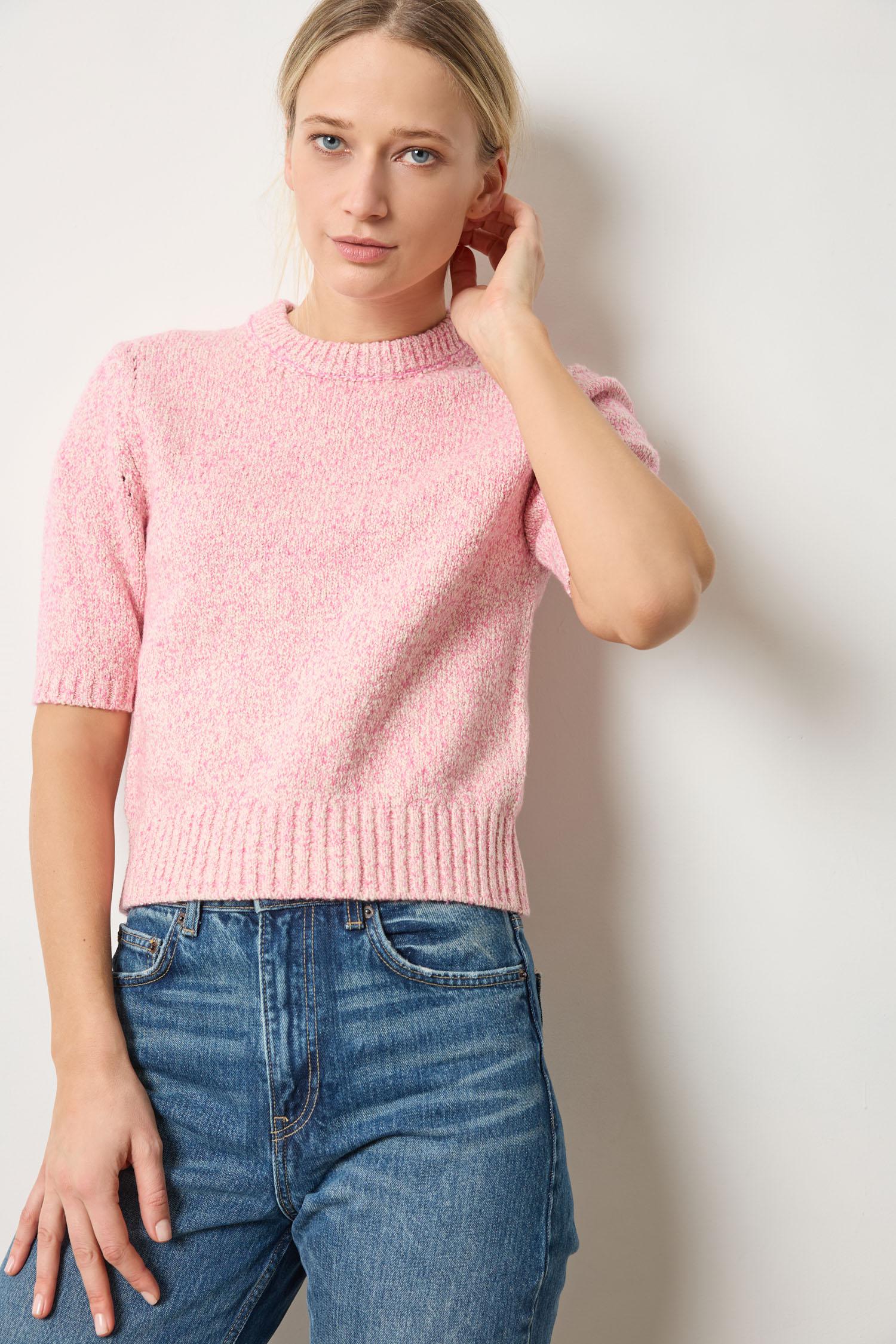 Short Sleeve Marled Pullover in color Rosebud Marl Image A3