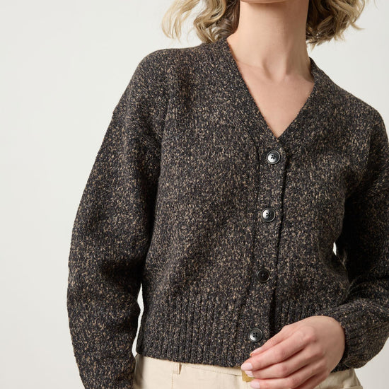 Marled V Cardigan Womens Sweater Black Marl A3