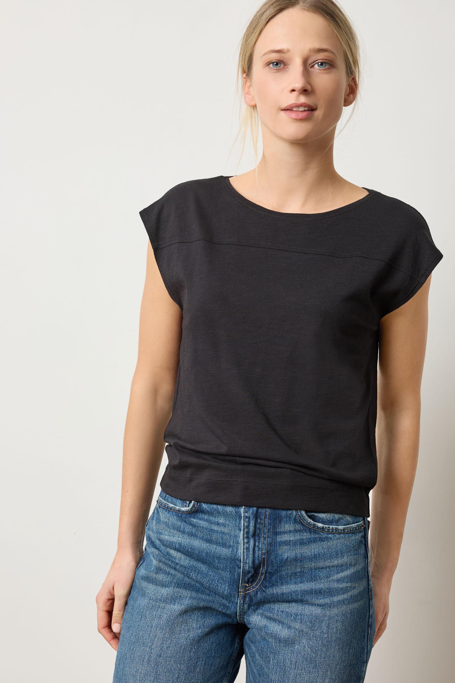 Seamed Wedge Tee Womens Top Black A1