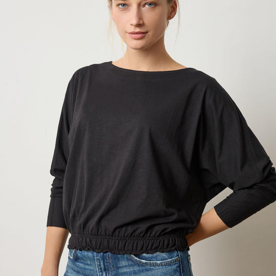 Elastic Hem Dolman Boatneck in color Black Image A1