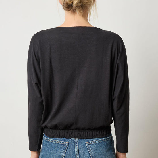 Elastic Hem Dolman Boatneck in color Black Image A2