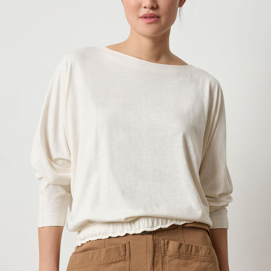 Elastic Hem Dolman Boatneck in color Talc Image A1
