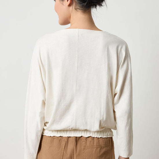 Elastic Hem Dolman Boatneck in color Talc Image A2