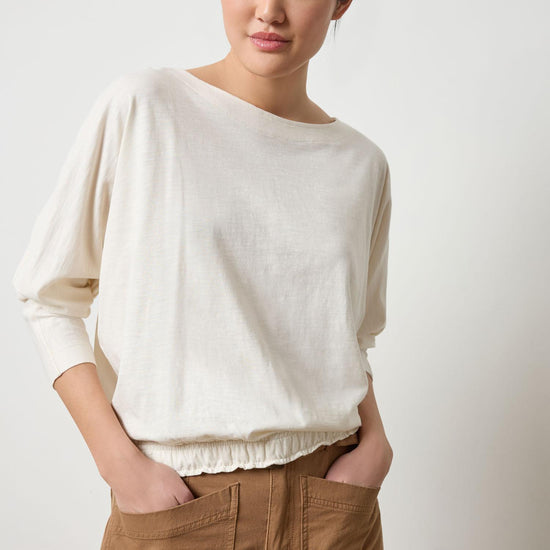 Elastic Hem Dolman Boatneck in color Talc Image A3