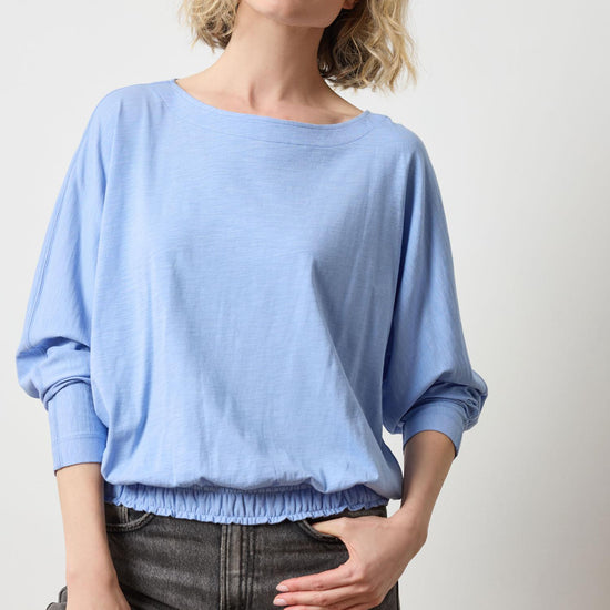 Elastic Hem Dolman Boatneck in color Wedgewood Image A1