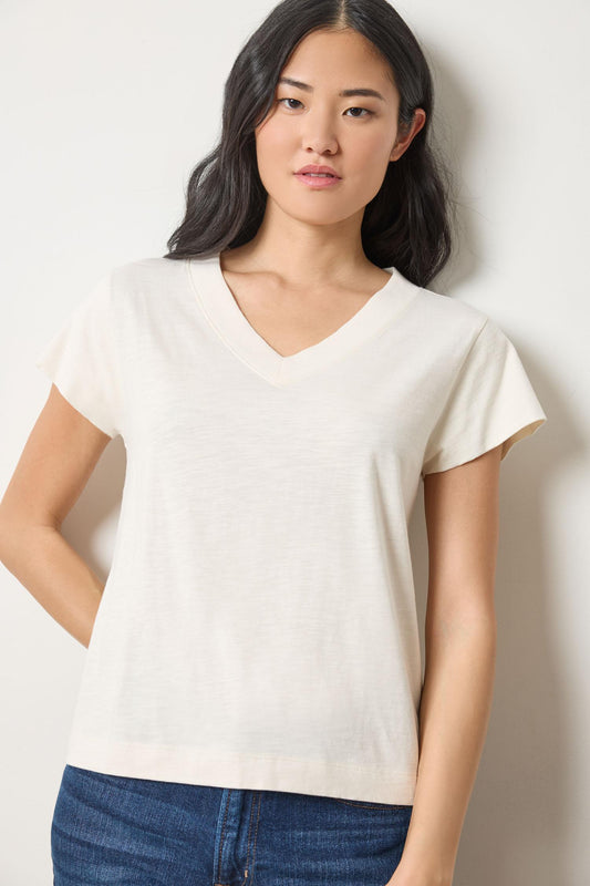 Relaxed Short Sleeve V-Neck Tee Womens Top Talc A1