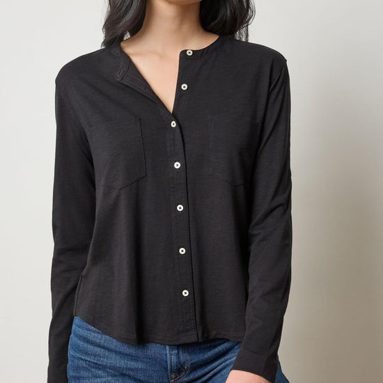 Mandarin Collar Button Down in color Black Image A1