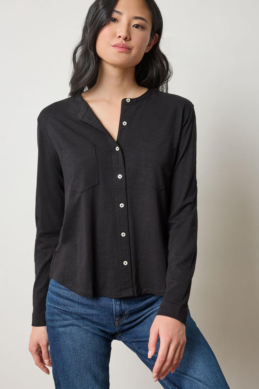 Mandarin Collar Button Down in color Black Image A1