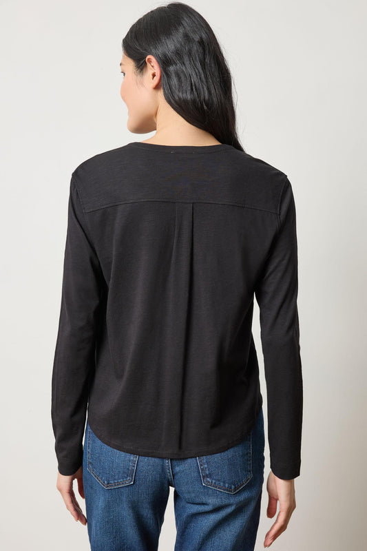 Mandarin Collar Button Down in color Black Image A2