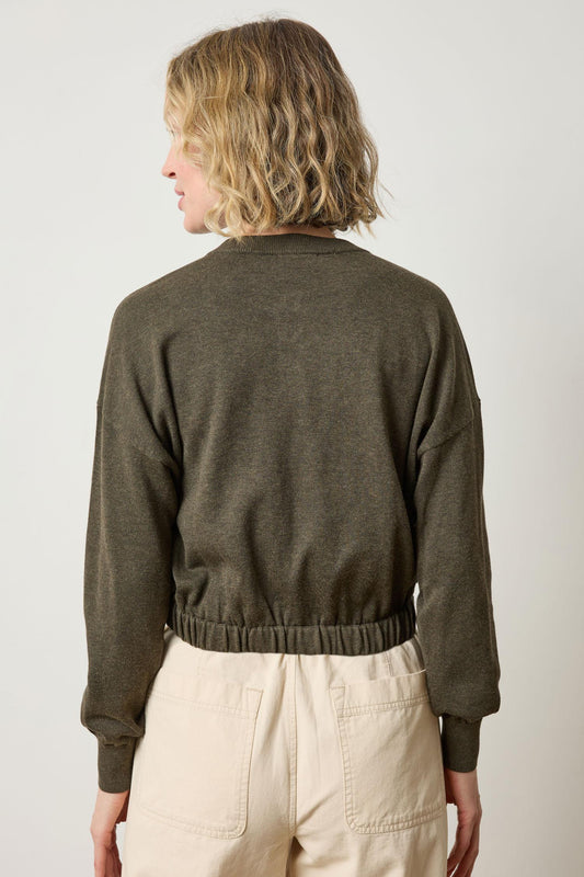 Elastic Waist Henley Sweater Womens Sweater Fir A2