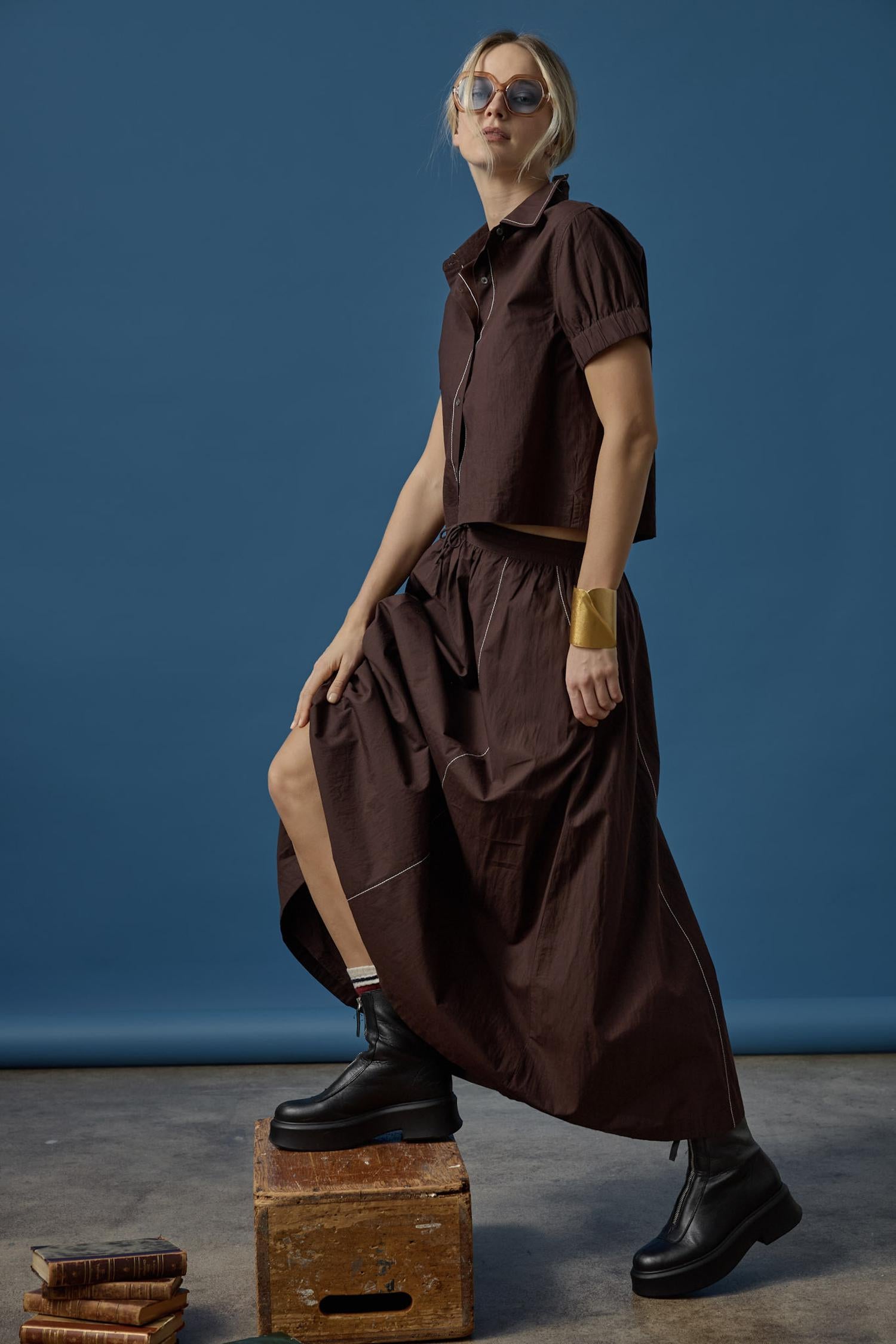 Paneled Maxi Skirt in color Espresso Image C0