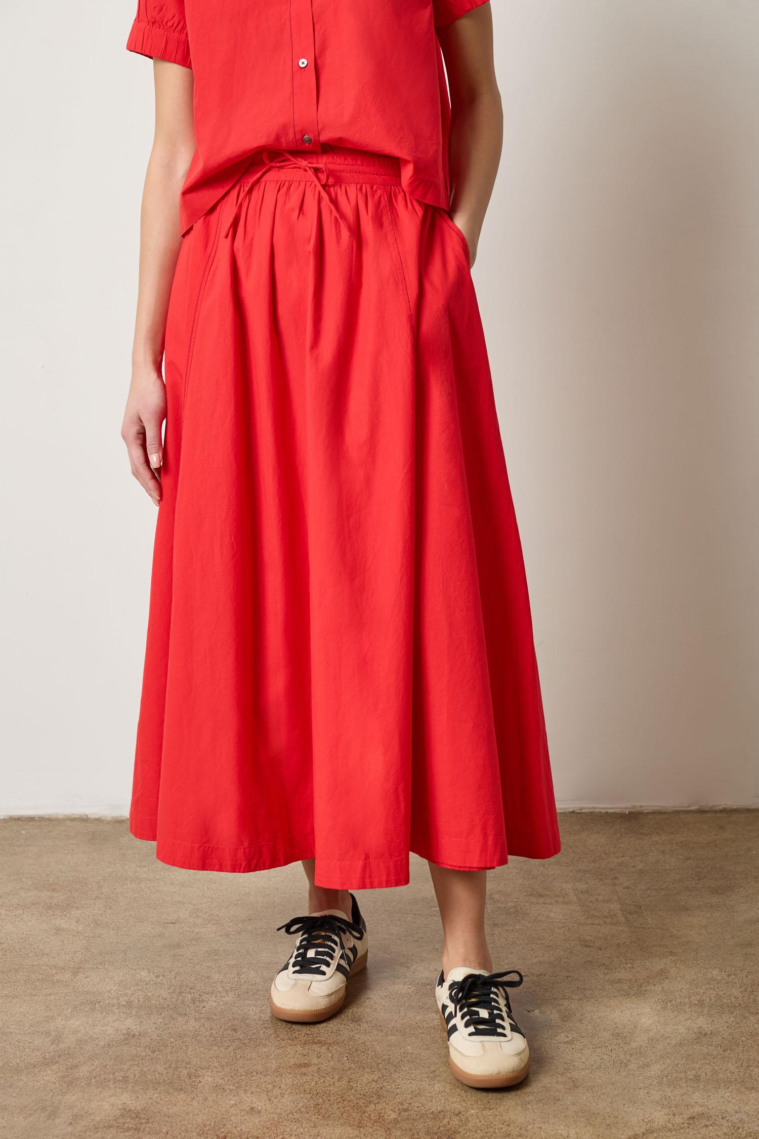 Paneled Maxi Skirt in color Scarlet Image A1