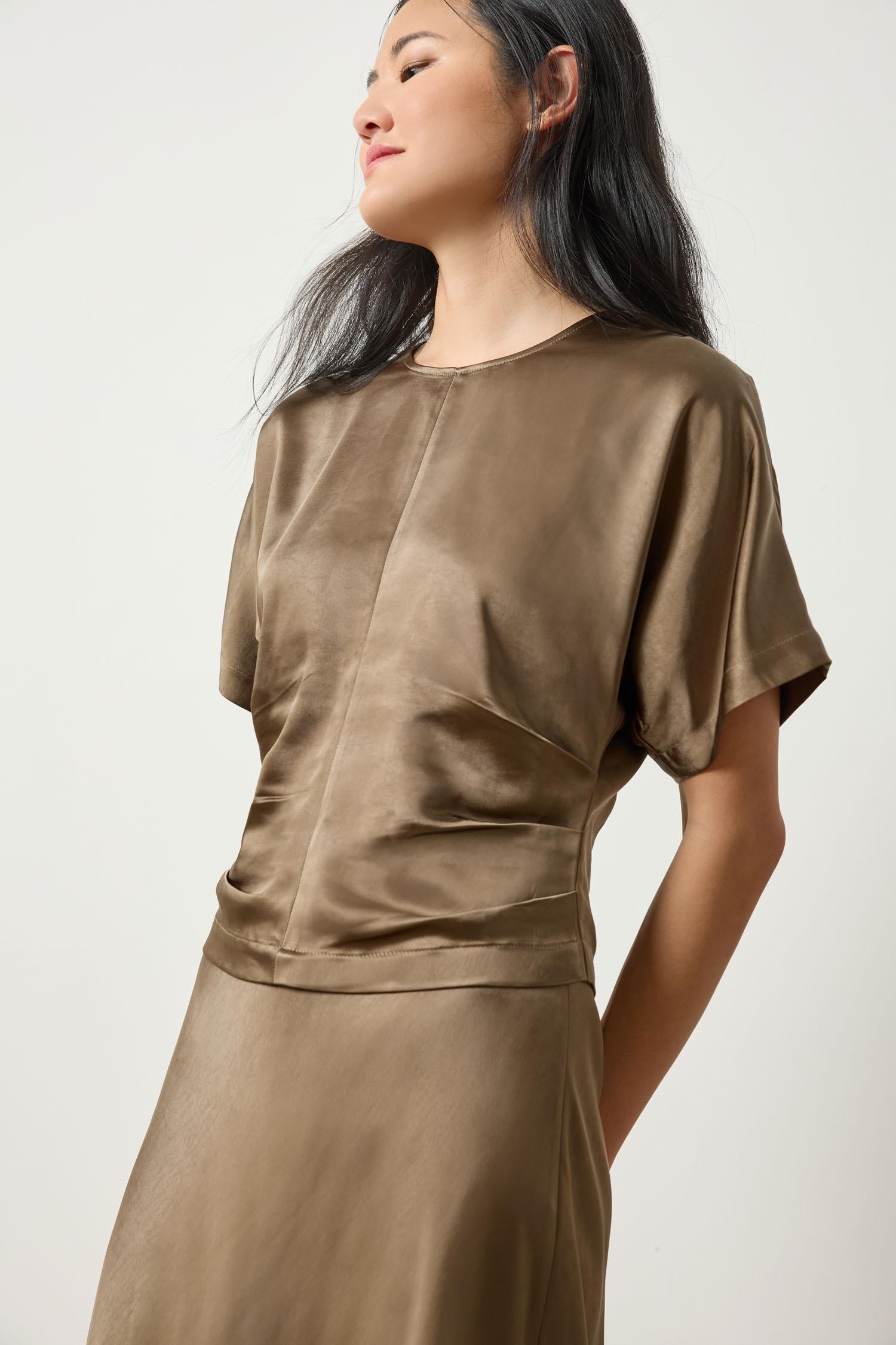Lilla P Satin Dolman Short Sleeve Shirt - green Lilla P Satin Dolman Short Sleeve Shirt - green