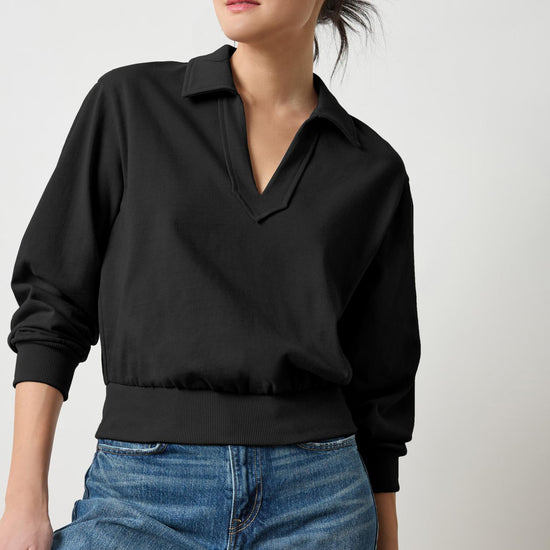 Drop Shoulder Polo in color Black Image A1