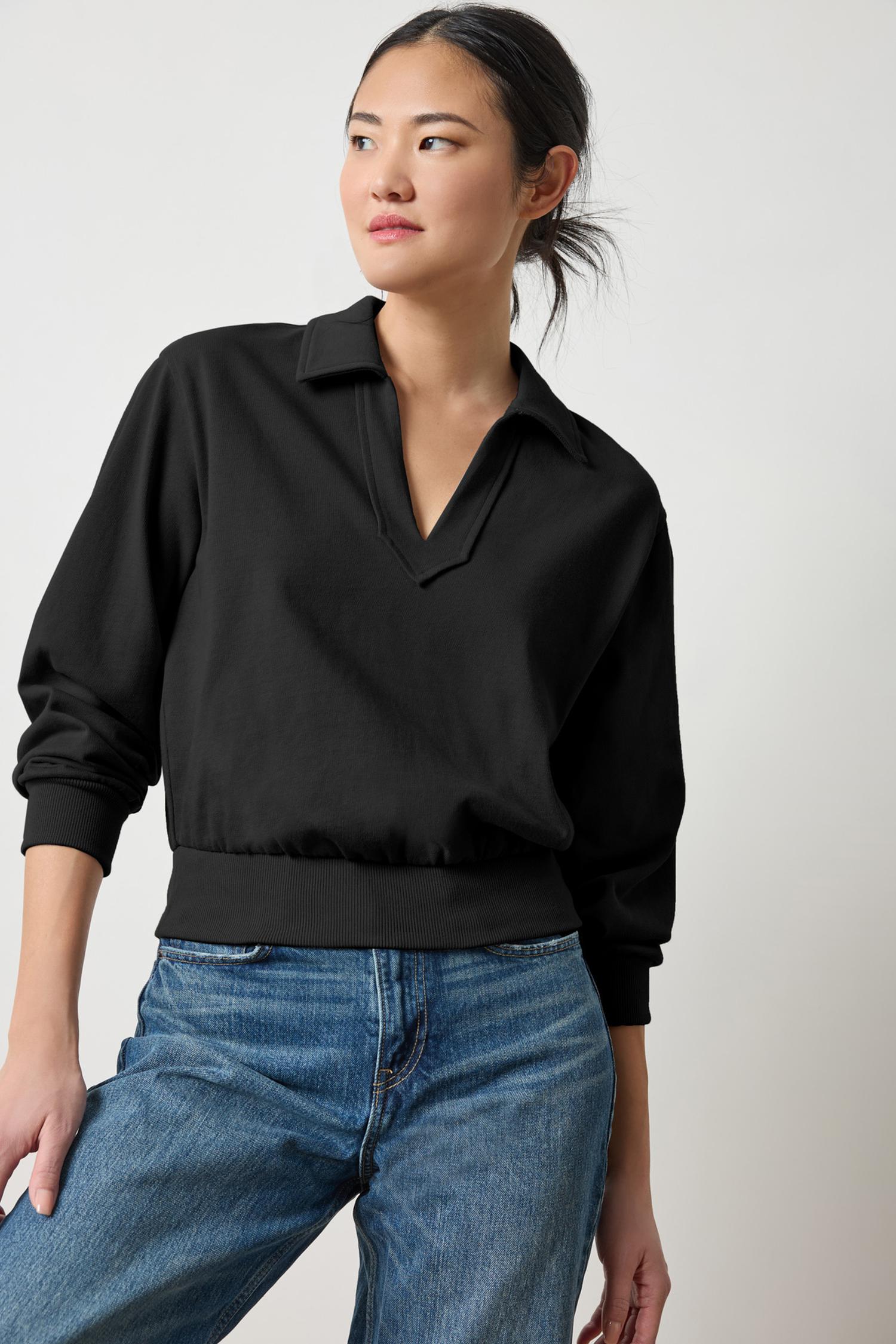 Drop Shoulder Polo in color Black Image A1