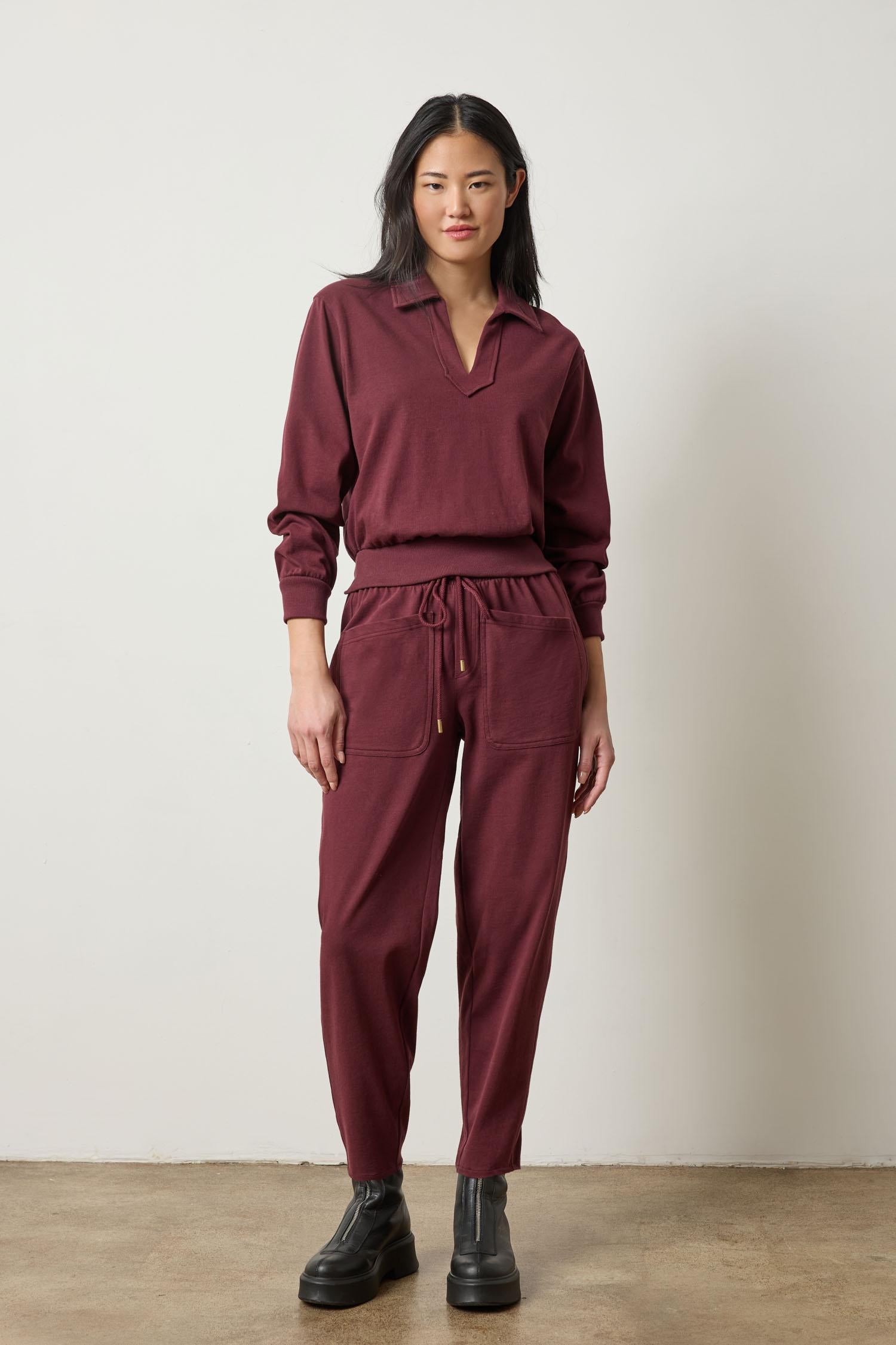 Drop Shoulder Polo in color Mulberry Image A0