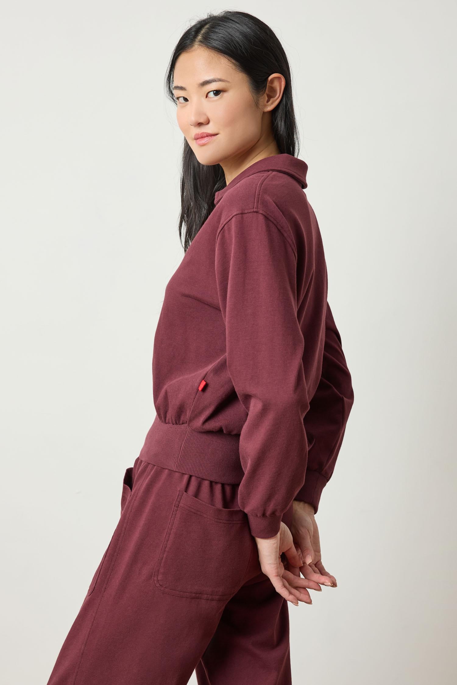 Drop Shoulder Polo in color Mulberry Image A3