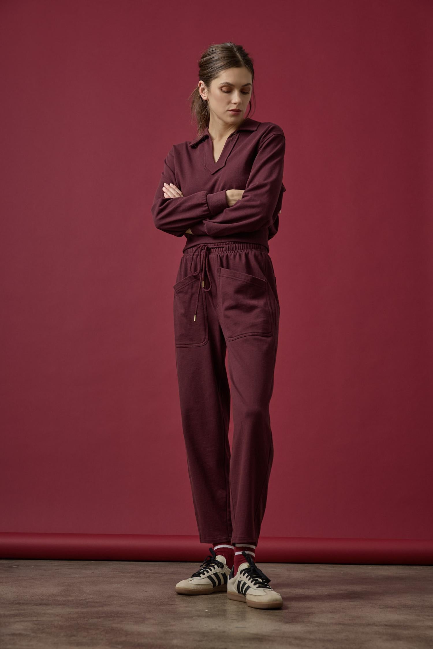 Drop Shoulder Polo in color Mulberry Image C0