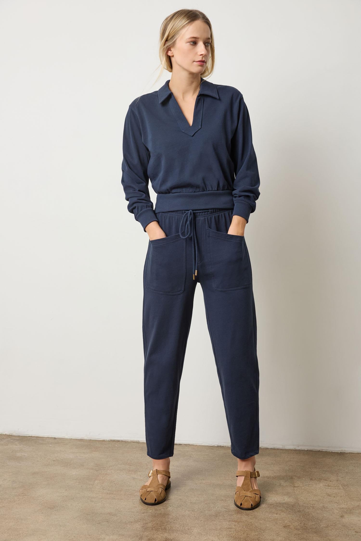 Drop Shoulder Polo in color Navy Image A0