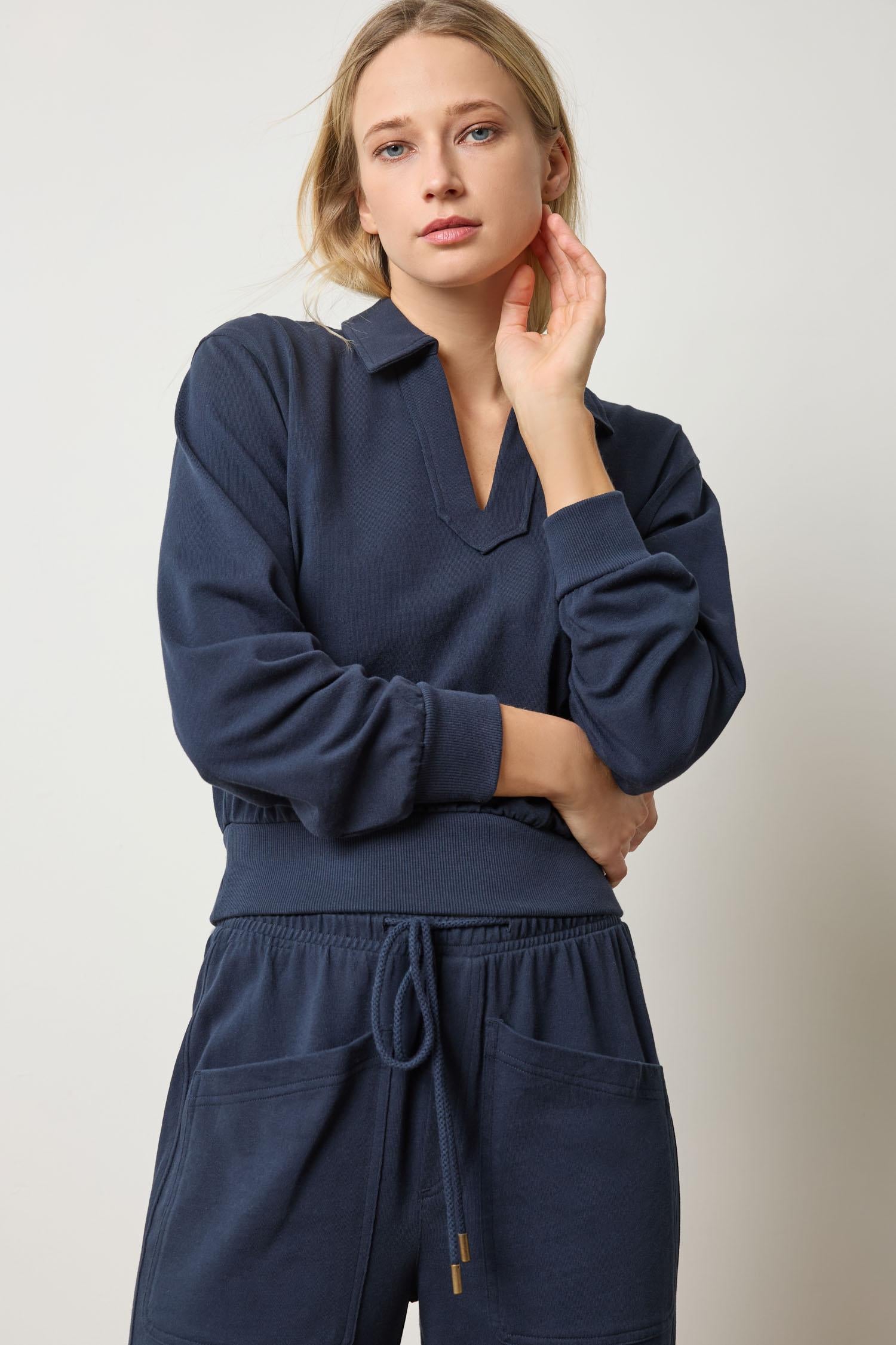 Drop Shoulder Polo in color Navy Image A1