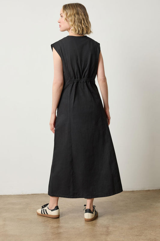 Twill Princess Seam Maxi Dress in color Black Image A2