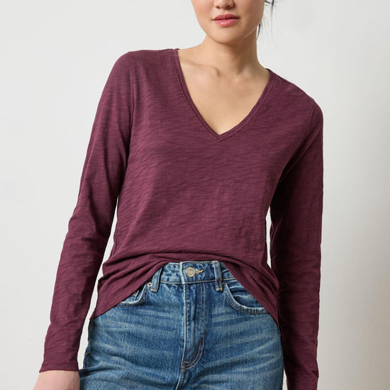 Long Sleeve V-Neck Womens Top Merlot A1