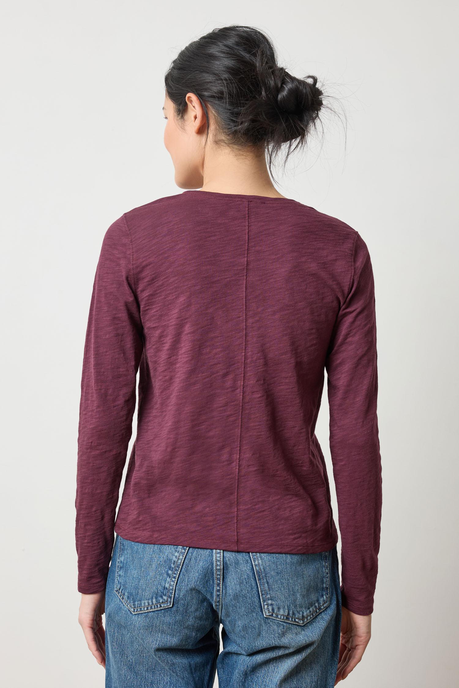 Long Sleeve V-Neck Womens Top Merlot A2