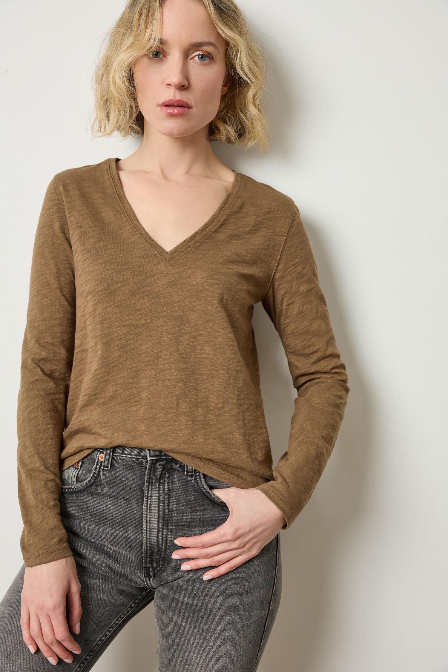 Long Sleeve V-Neck Womens Top Truffle A1