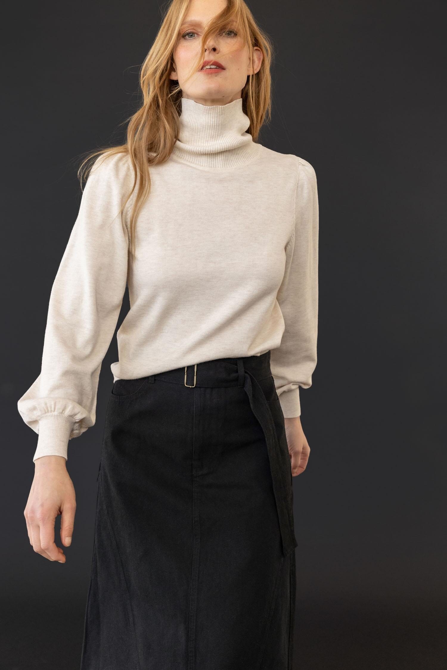 Puff sleeve turtleneck outlet sweater