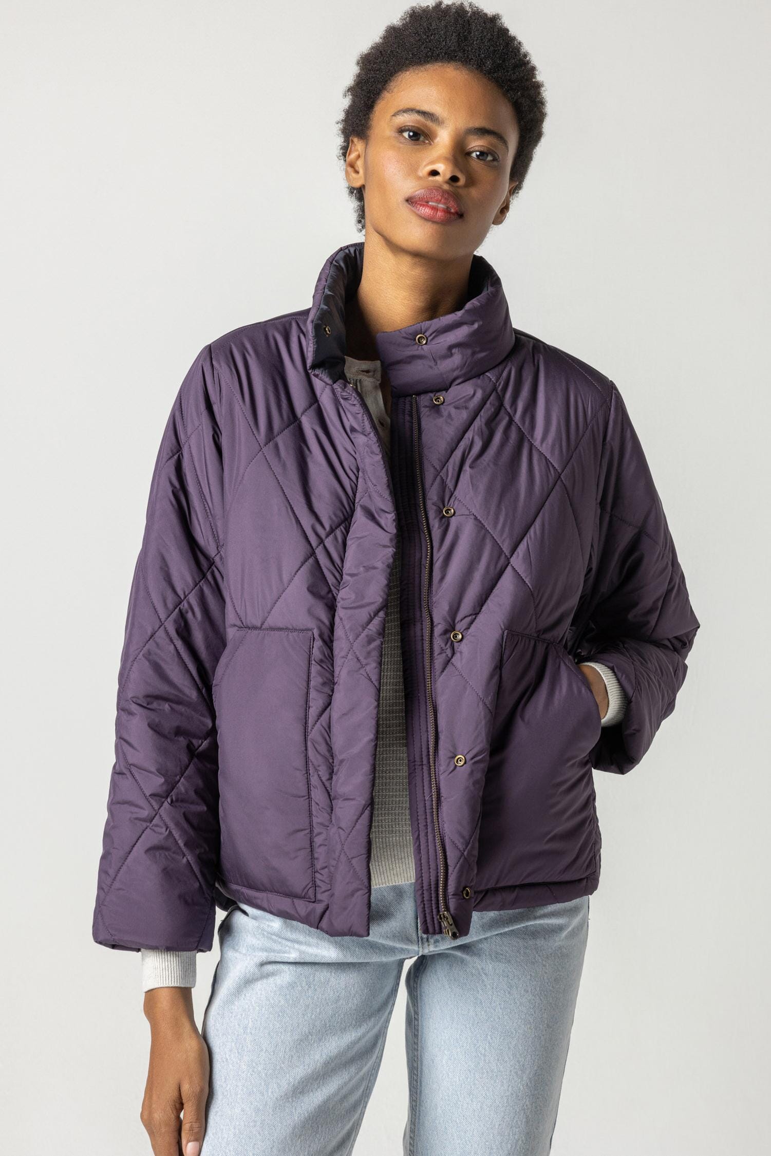 Wild Fable Lavender Cloud Quilted Hooded Oversized Jacket S
