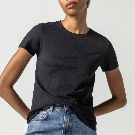 Short Sleeve Back Seam Tee Womens Top Black A1