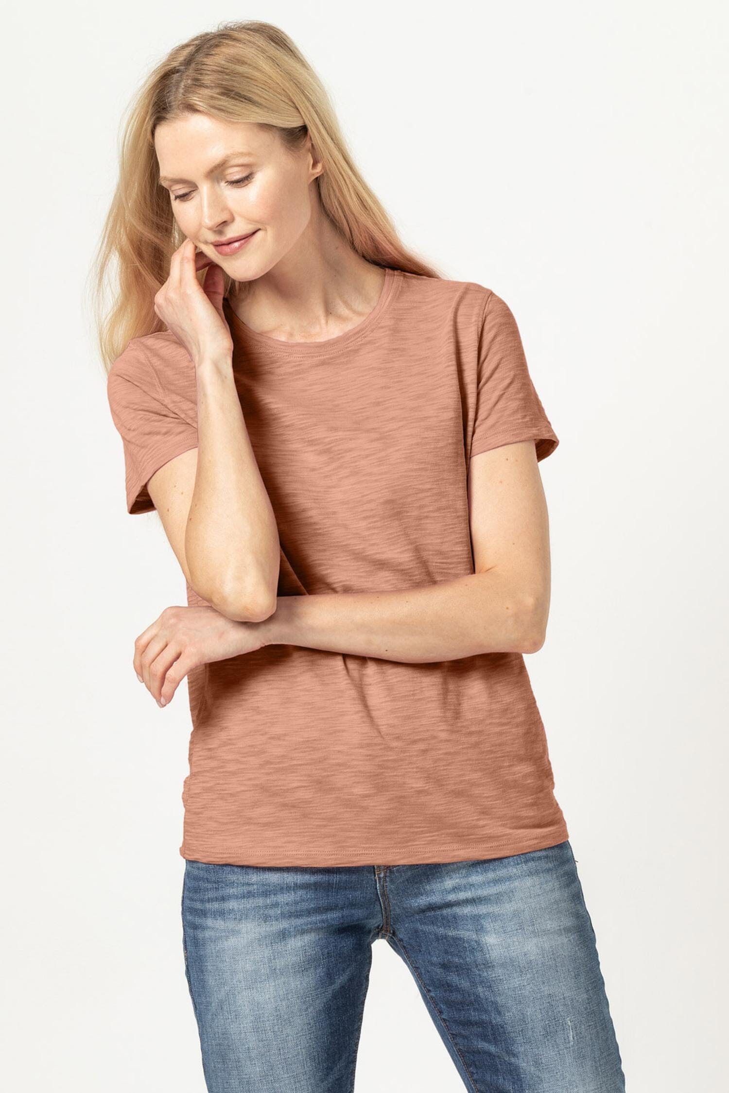 Short Sleeve Back Seam Tee Womens Top Carob A1