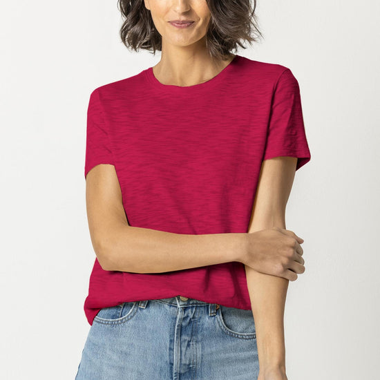 Short Sleeve Back Seam Tee Womens Top Cerise A1