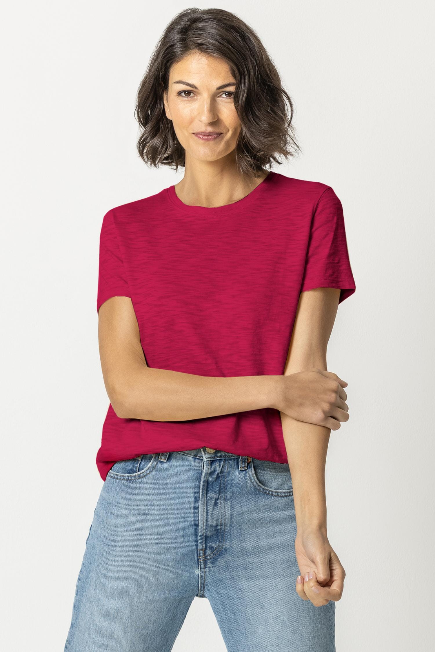 Short Sleeve Back Seam Tee Womens Top Cerise A1