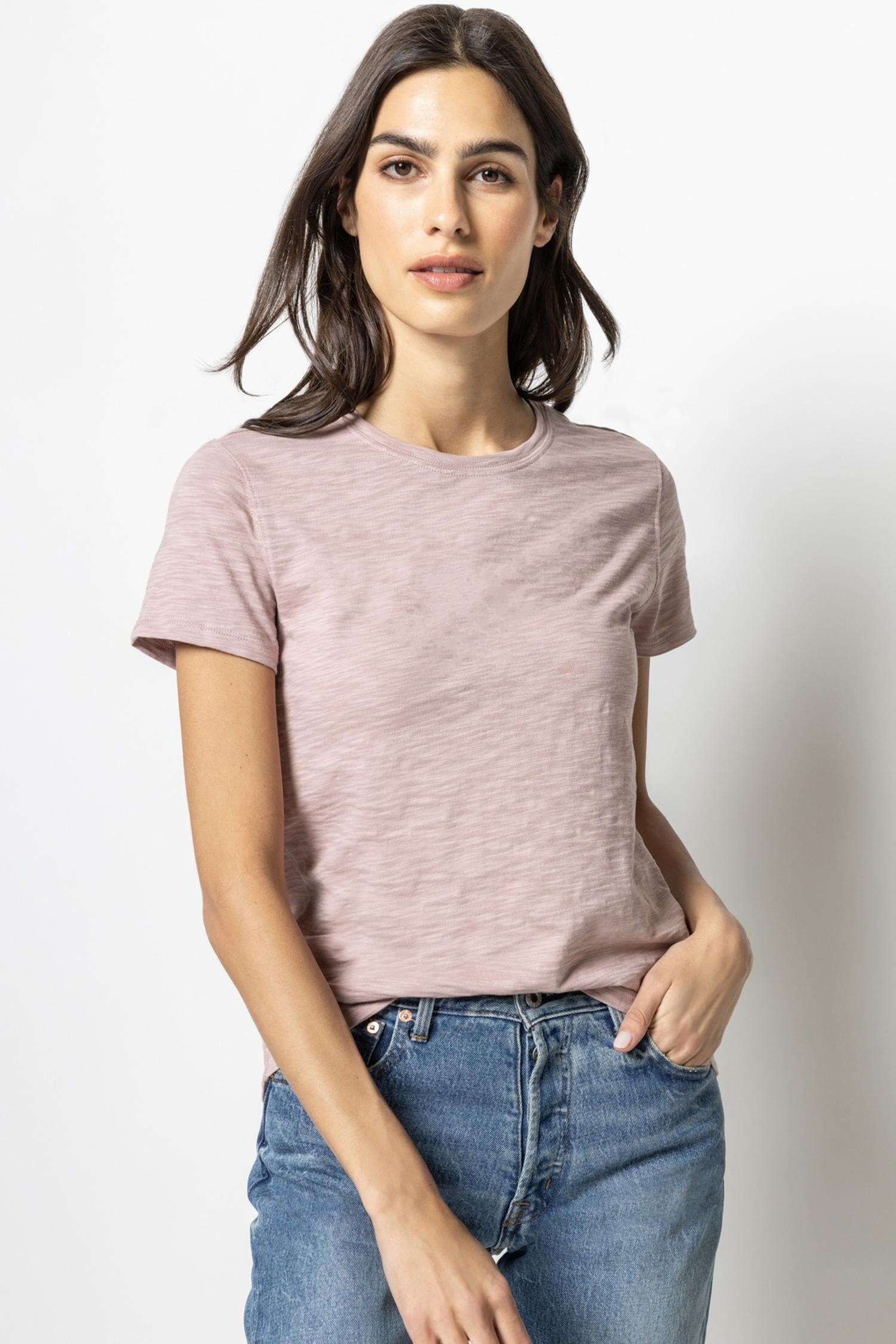 Short Sleeve Back Seam Tee Womens Top Dusty Rose A1