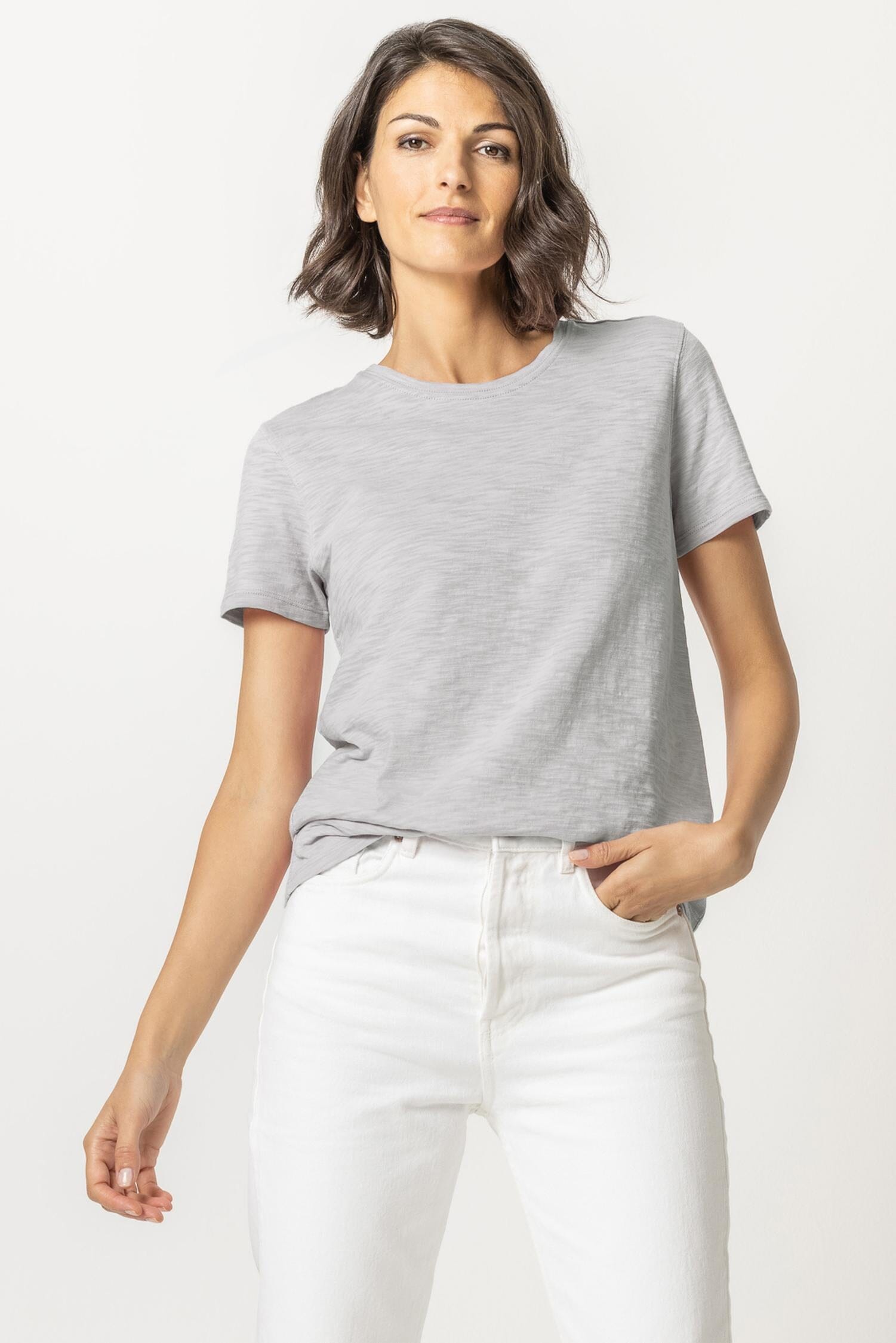 Short Sleeve Back Seam Tee Womens Top Fog A1