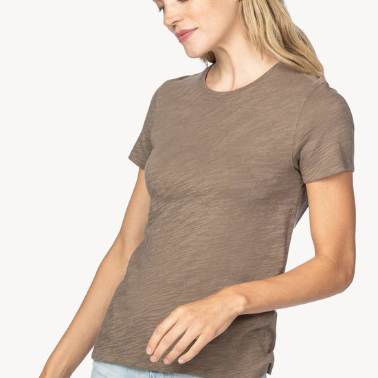 Short Sleeve Back Seam Tee Womens Top Fawn A1