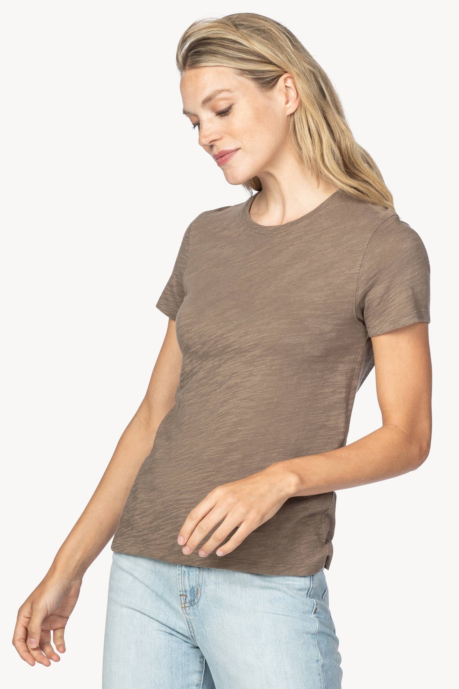 Short Sleeve Back Seam Tee Womens Top Fawn A1