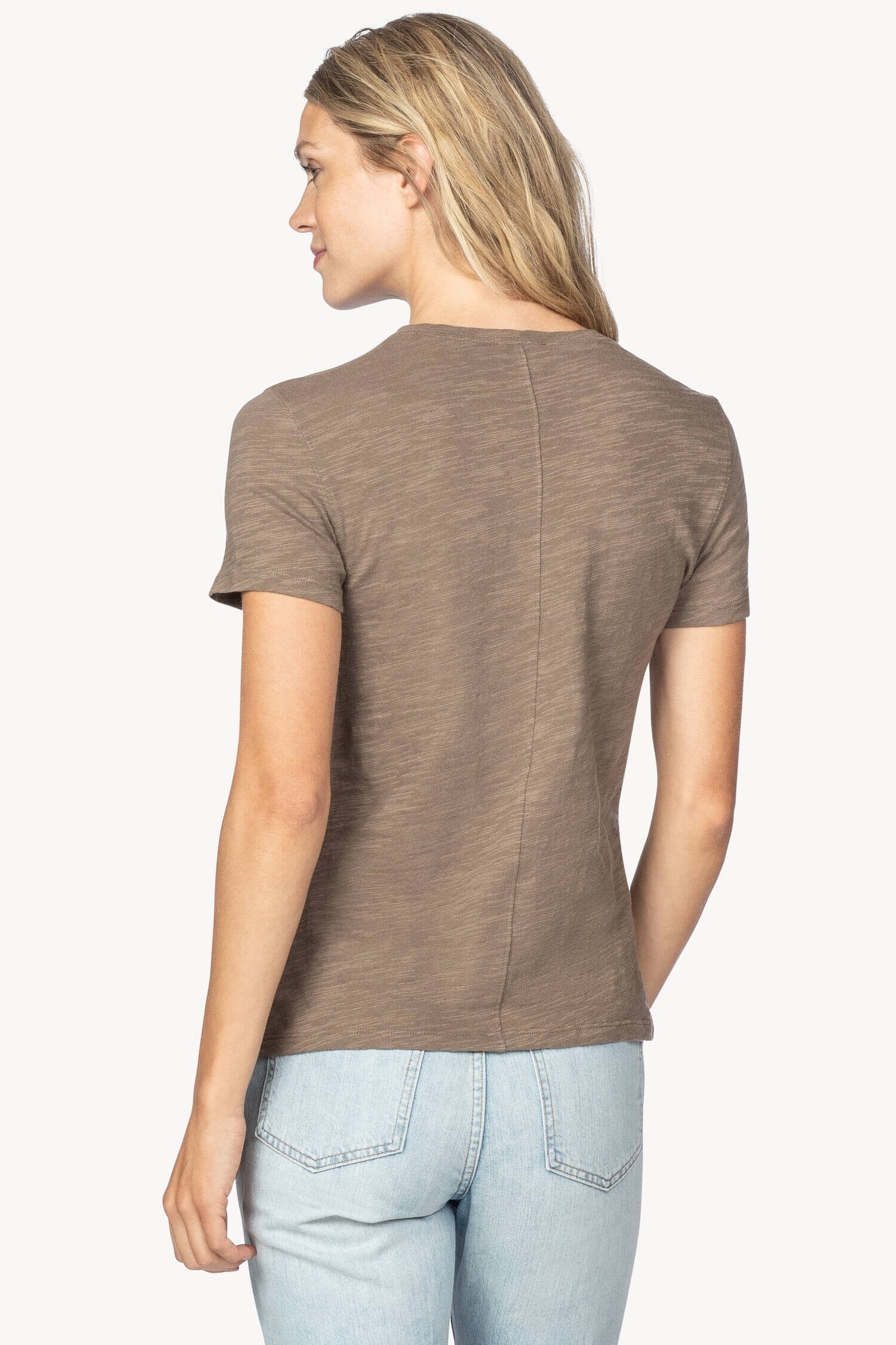 Short Sleeve Back Seam Tee Womens Top Fawn A2