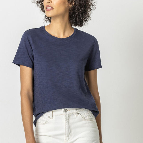 Short Sleeve Back Seam Tee Womens Top Navy A1