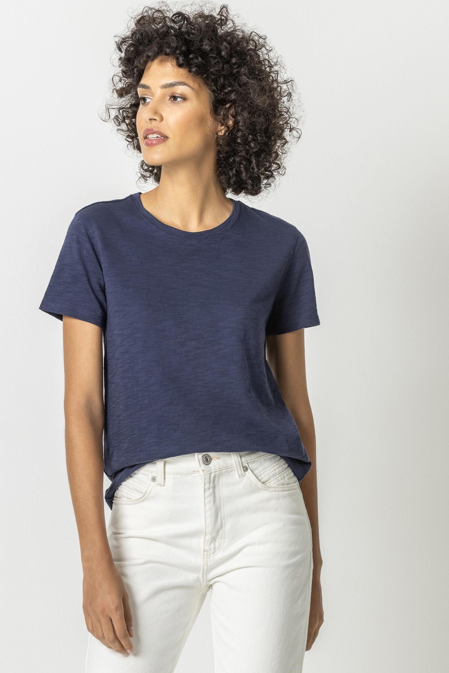 Short Sleeve Back Seam Tee Womens Top Navy A1