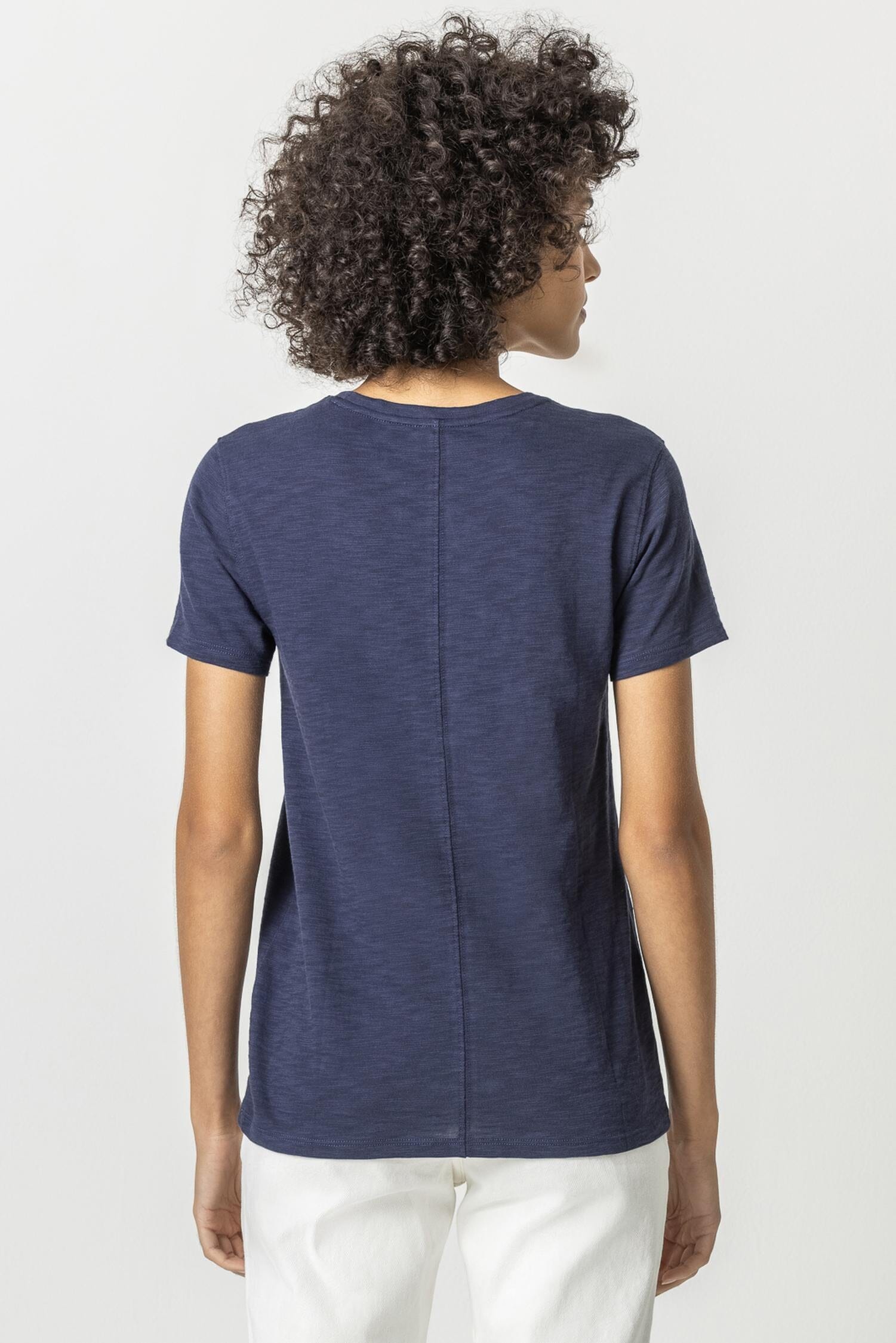 Short Sleeve Back Seam Tee Womens Top Navy A2